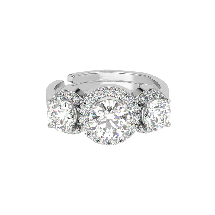 CLARA Pure 925 Sterling Silver Solitaire Wedding Finger Ring with Adjustable Band