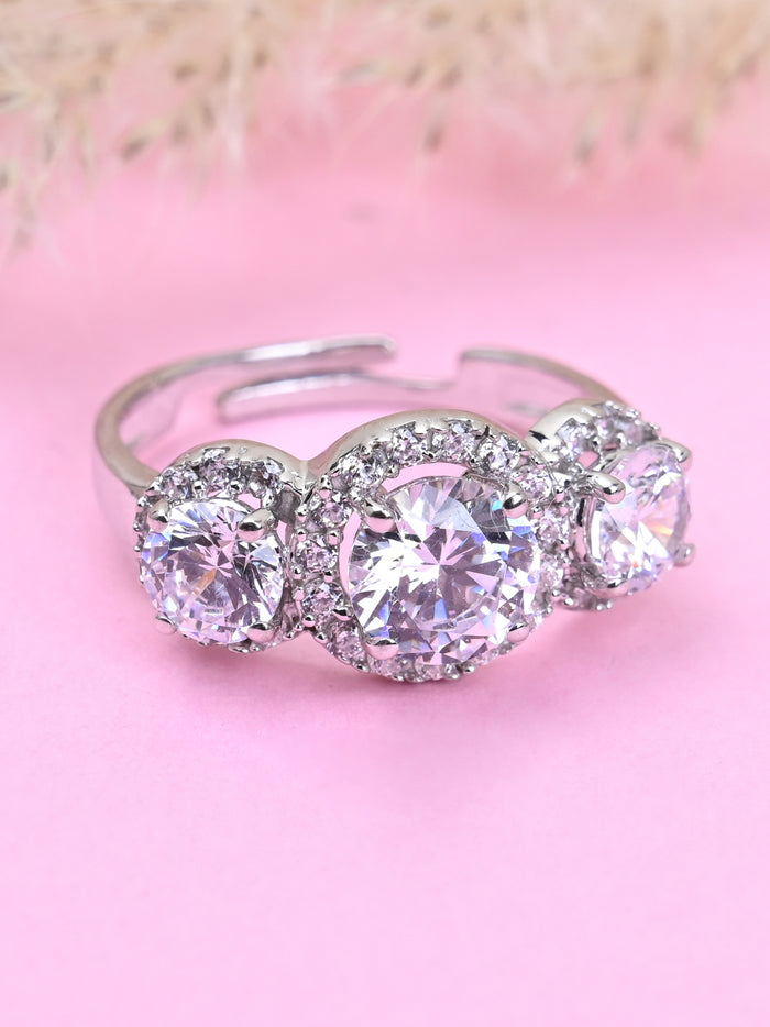 CLARA Pure 925 Sterling Silver Solitaire Wedding Finger Ring with Adjustable Band