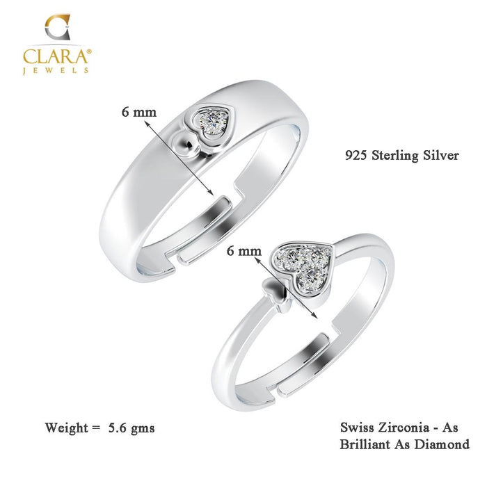 CLARA Pure 925 Sterling Silver Spade Adjustable Couple Band, Promise Rings for Lovers
