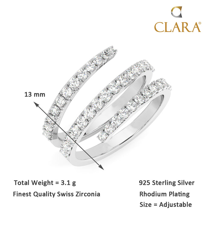 CLARA Pure 925 Sterling Silver Spiral Finger Ring with Adjustable Band