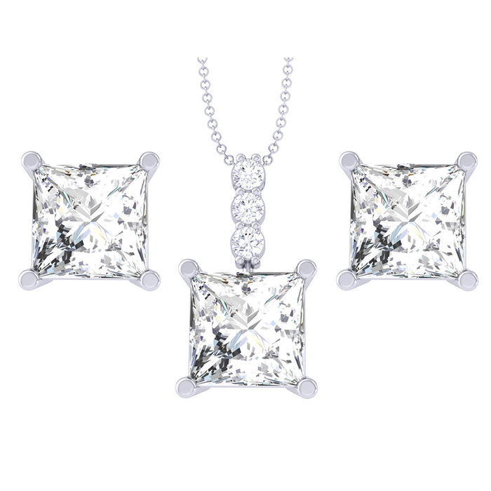 Silver Square Princess Solitaire Jewellery Set