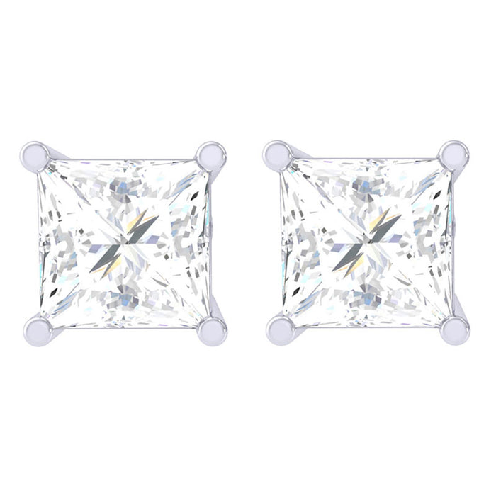 Clara-92.5-Sterling-silver-White-Gold-Plated-Square Princess-Solitaire-Stud-Earring-Screw-Back-For-Women-&-Girls