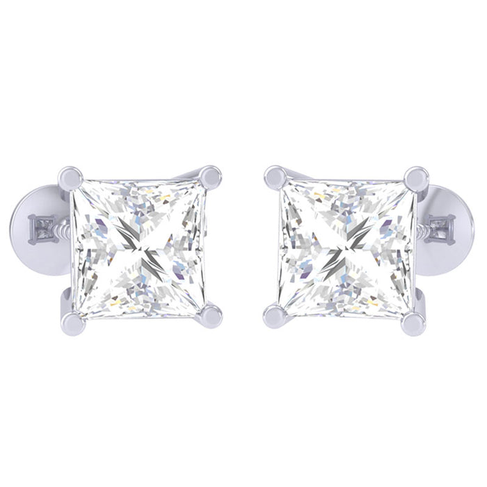 Clara-92.5-Sterling-silver-White-Gold-Plated-Square Princess-Solitaire-Stud-Earring-Screw-Back-For-Women-&-Girls