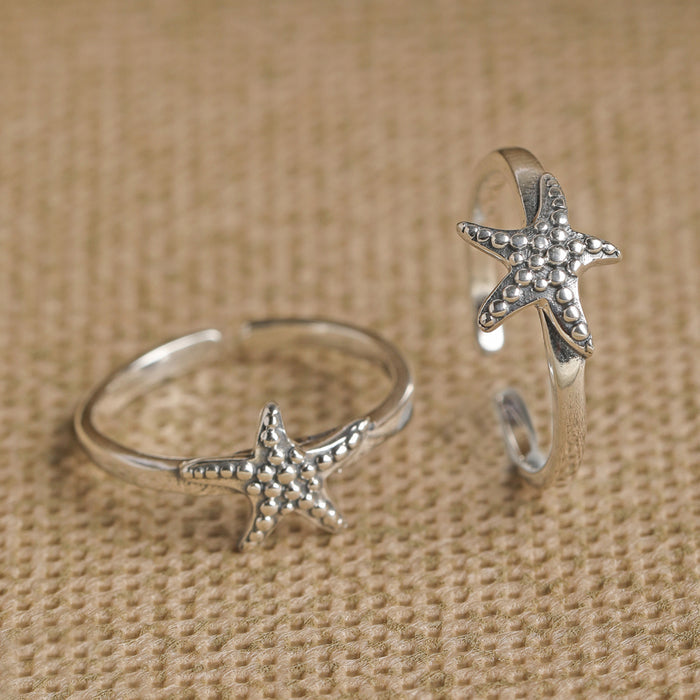 CLARA 925 Sterling Silver Star Fish Adjustable Toe Rings Pair