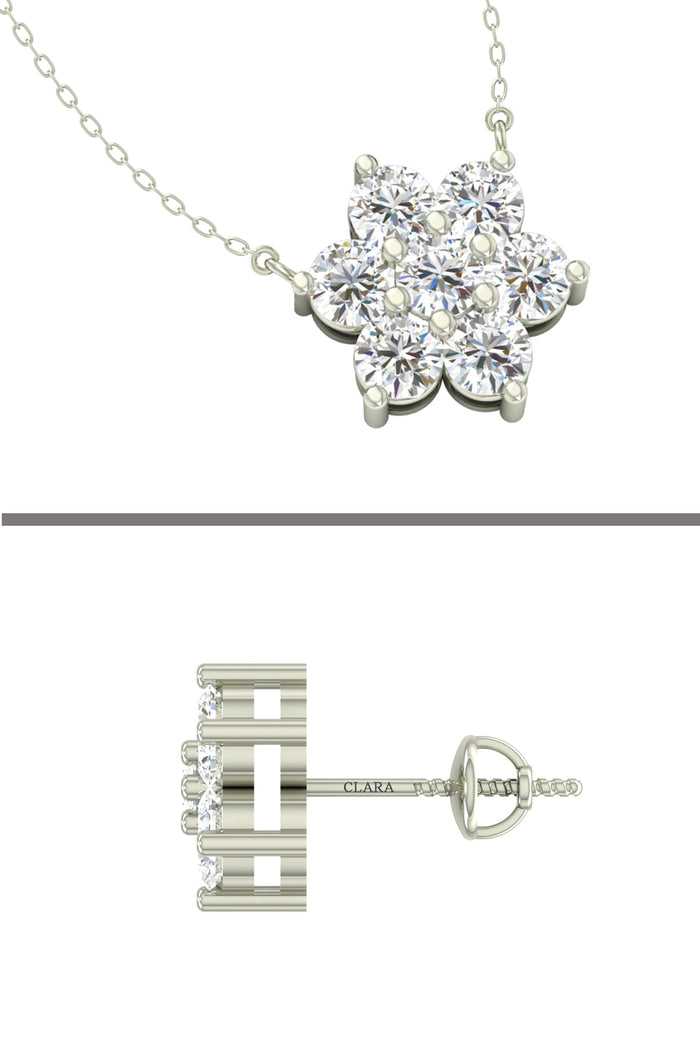 CLARA 925 Sterling Silver Rhodium Plated Star Pendant Earring Necklace Set with Chain Gift for Women and Girls