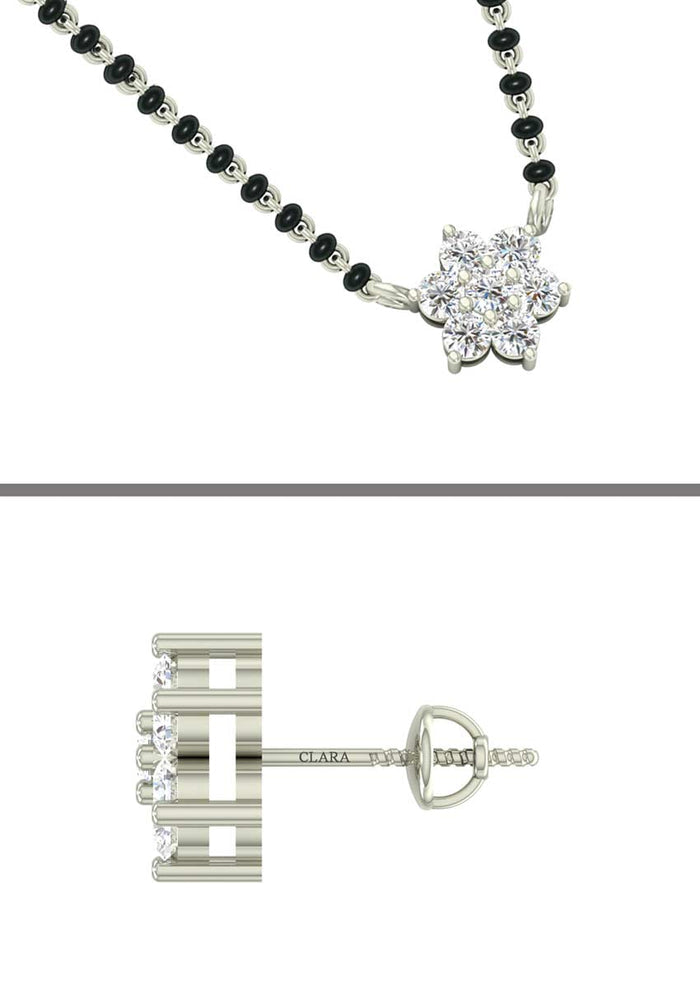 CLARA 925 Sterling Silver Star Mangalsutra Tanmaniya Pendant Earring Jewellery Set with Chain Gift for Women and Girls