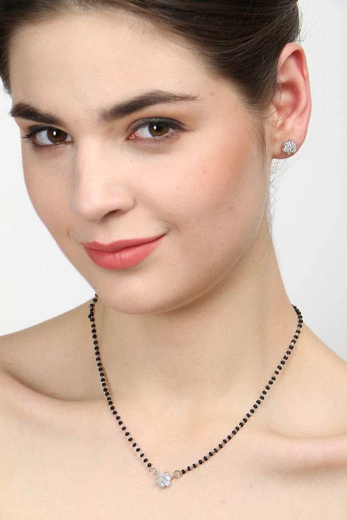 CLARA 925 Sterling Silver Star Mangalsutra Tanmaniya Pendant Earring Jewellery Set with Chain Gift for Women and Girls