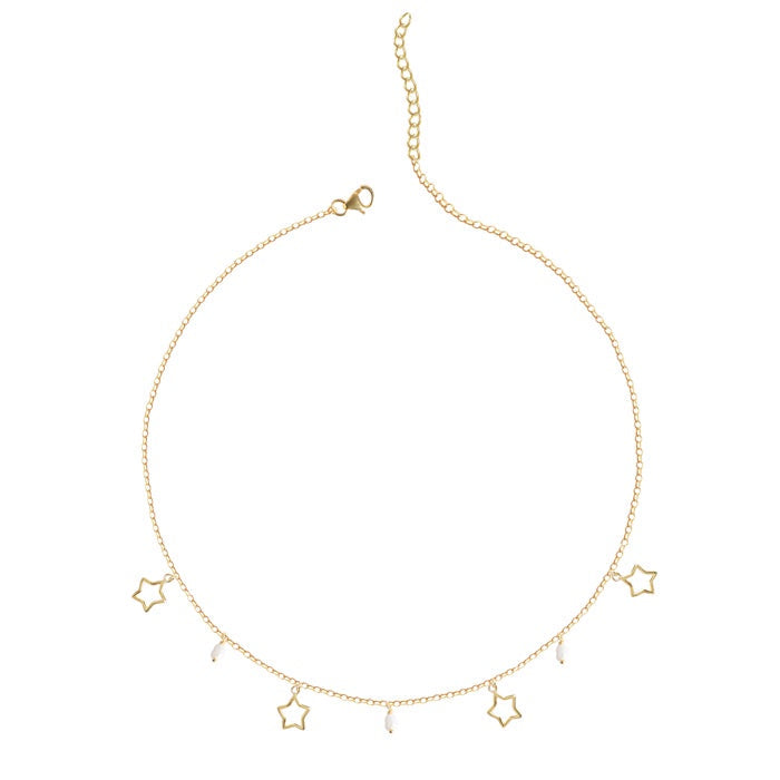 CLARA 925 Sterling Silver Star & Pearl Charm Necklace Chain