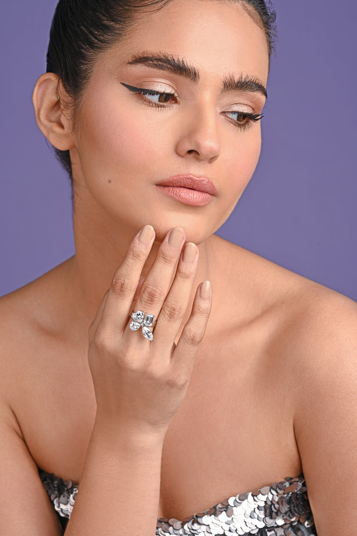 Clara 925 Sterling Silver Statement Adjustable Cocktail Ring