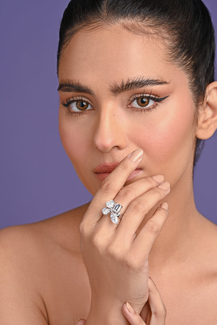 Clara 925 Sterling Silver Statement Adjustable Cocktail Ring