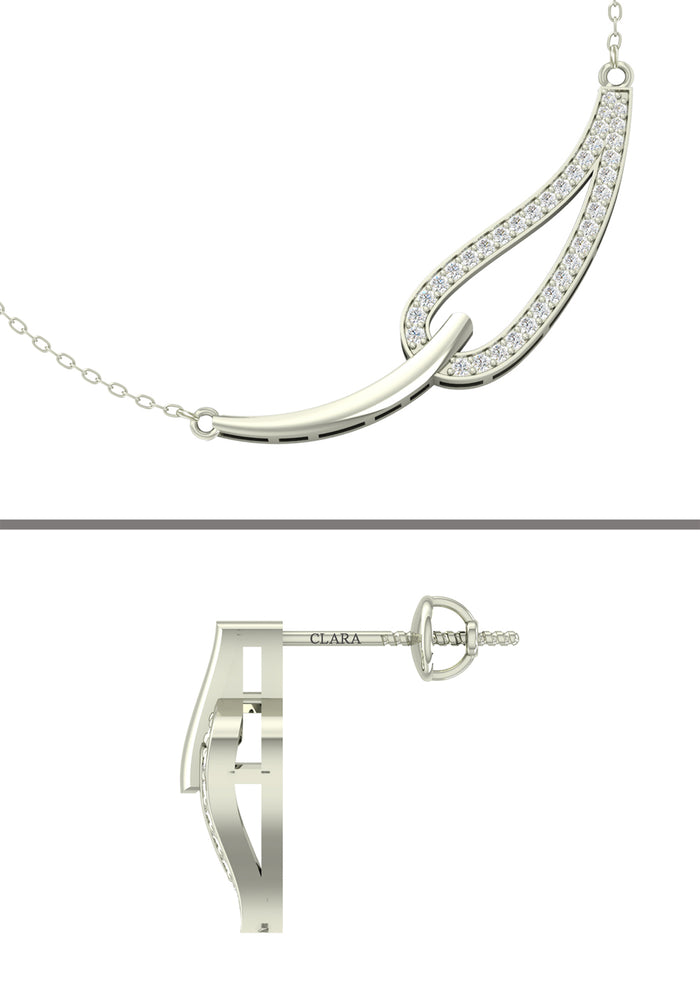 CLARA 925 Sterling Silver Rhodium Plated Stella Pendant Earring Necklace Set with Chain Gift for Women and Girls