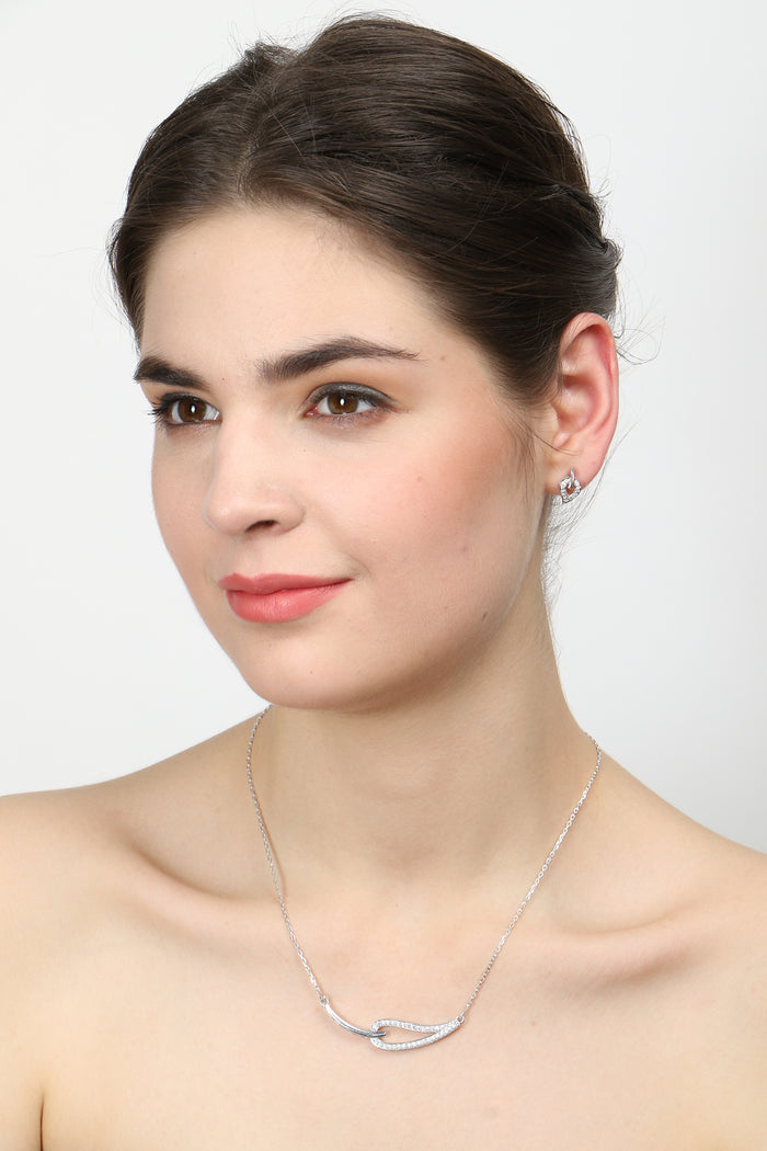 CLARA 925 Sterling Silver Rhodium Plated Stella Pendant Earring Necklace Set with Chain Gift for Women and Girls