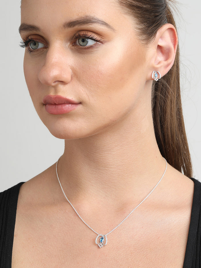 CLARA 925 Sterling Silver Stella Pendant Earring Chain Jewellery Set