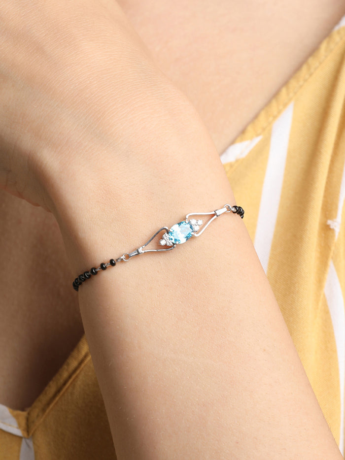CLARA 925 Sterling Silver Topaz Hand Mangalsutra Bracelet