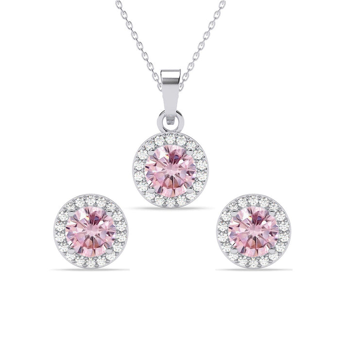 Silver Tove Pink Solitaire Jewellery Set