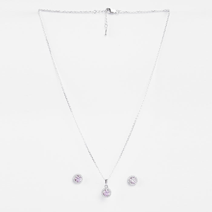 Silver Tove Pink Solitaire Jewellery Set