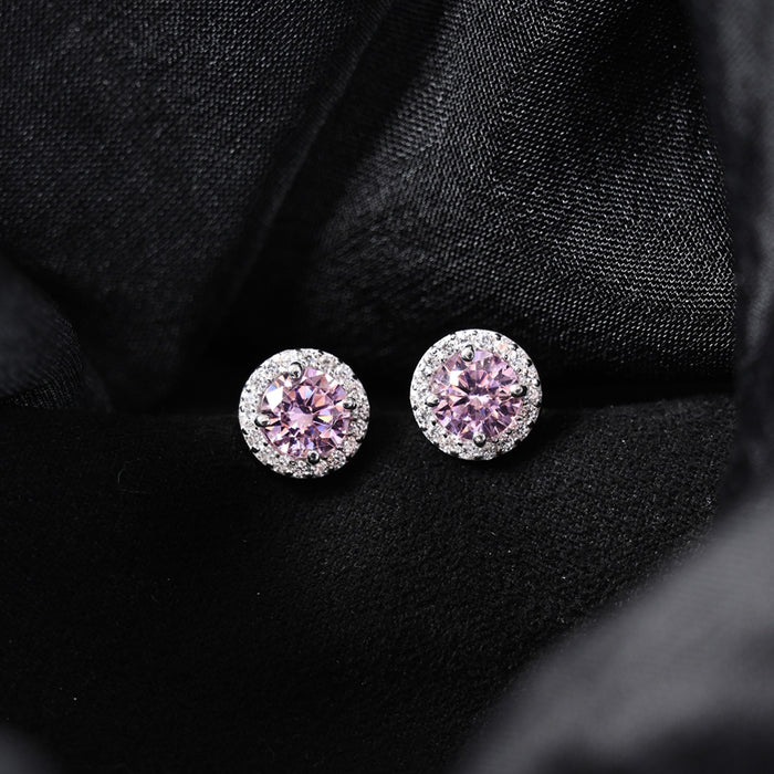 Silver Tove Pink Solitaire Stud Earrings