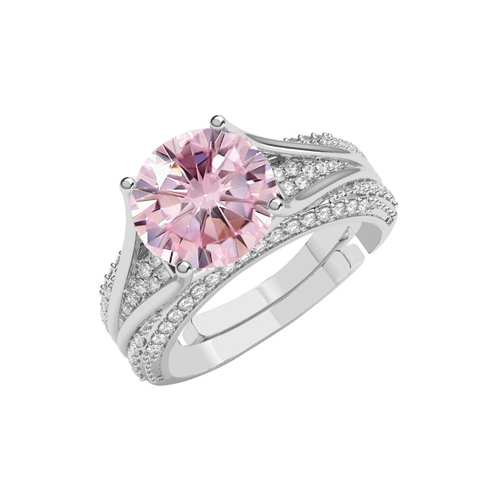 CLARA 925 Sterling Silver Size Adjustable Tove Pink Solitaire Wedding Ring