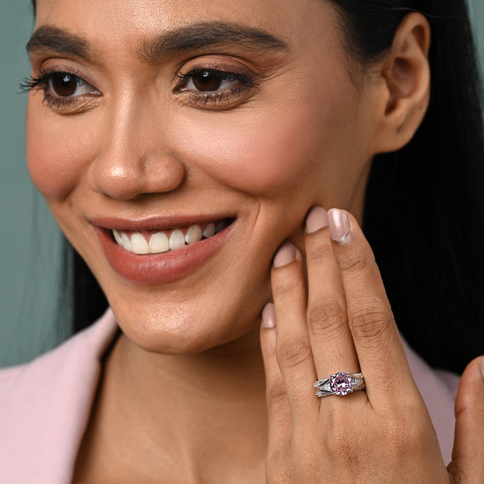 Silver Tove Pink Solitaire Wedding Ring