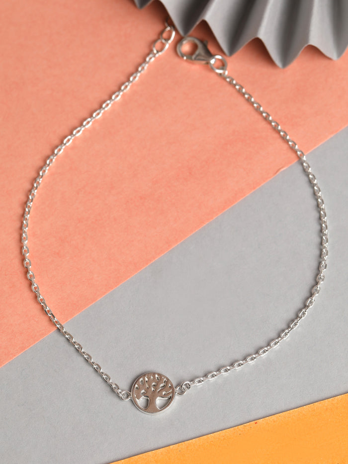 CLARA 925 Sterling Silver Tree of Life Anklet Payal ( Single ) Adjustable Chain Gift for Women and Girls