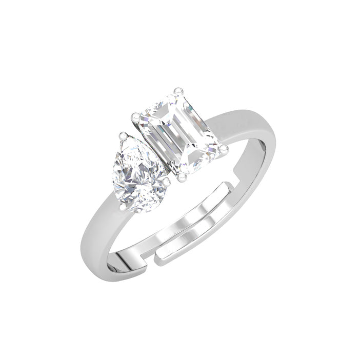 CLARA Pure 925 Sterling Silver Twins Finger Ring with Adjustable Band