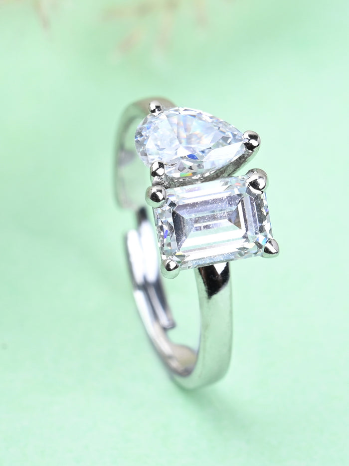 CLARA Pure 925 Sterling Silver Twins Finger Ring with Adjustable Band