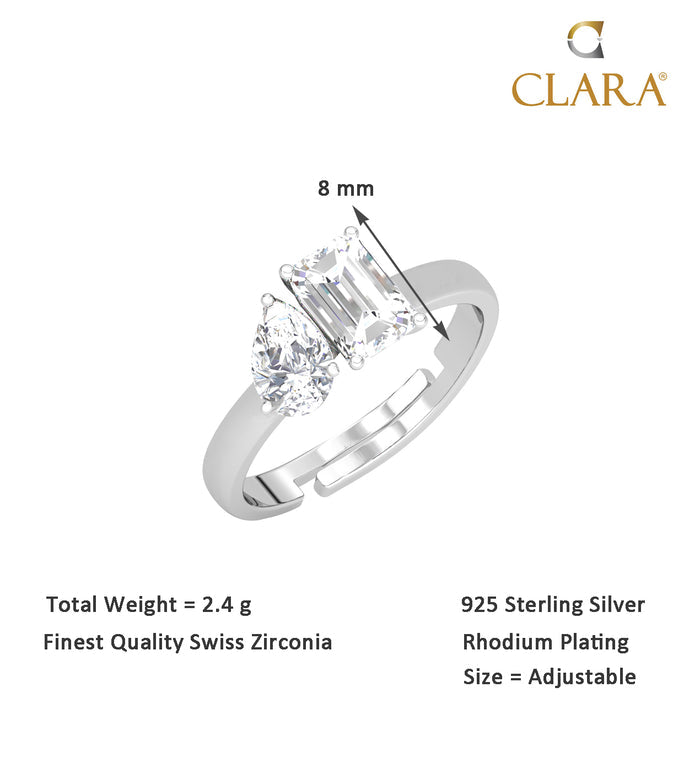 CLARA Pure 925 Sterling Silver Twins Finger Ring with Adjustable Band