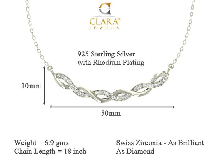 CLARA 925 Sterling Silver Rhodium Plated Twist Pendant Earring Necklace Set with Chain Gift for Women and Girls