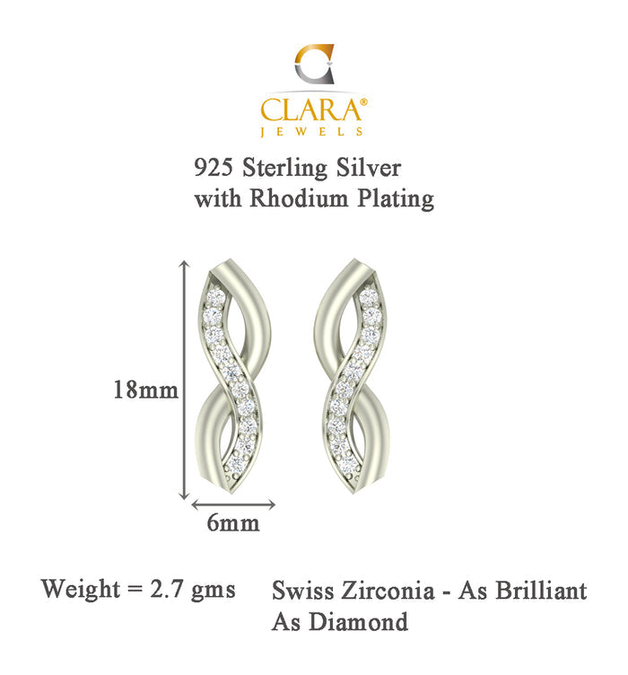 CLARA 925 Sterling Silver Rhodium Plated Twist Pendant Earring Necklace Set with Chain Gift for Women and Girls