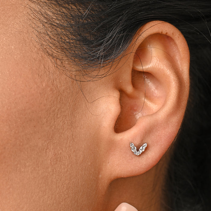 CLARA 925 Sterling Silver V Studs Earrings Gift for Kids Girls