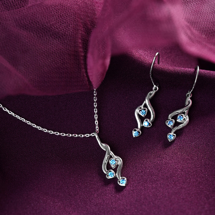 CLARA 925 Sterling Silver Valentina Pendant Earring Chain Jewellery Set