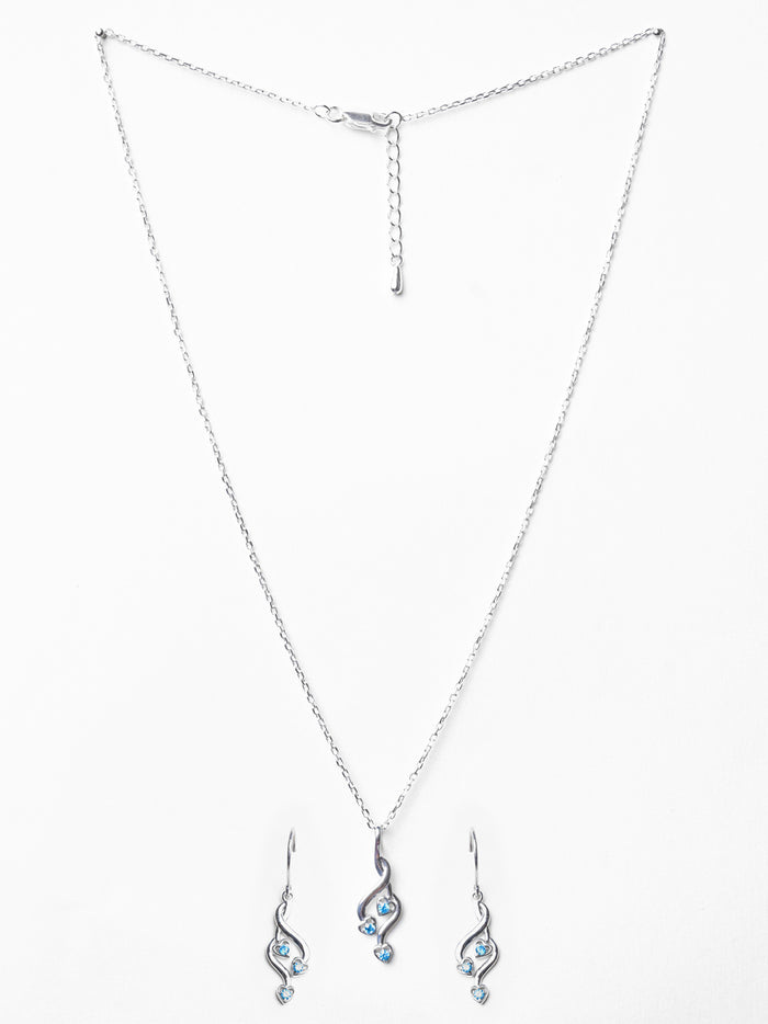 CLARA 925 Sterling Silver Valentina Pendant Earring Chain Jewellery Set