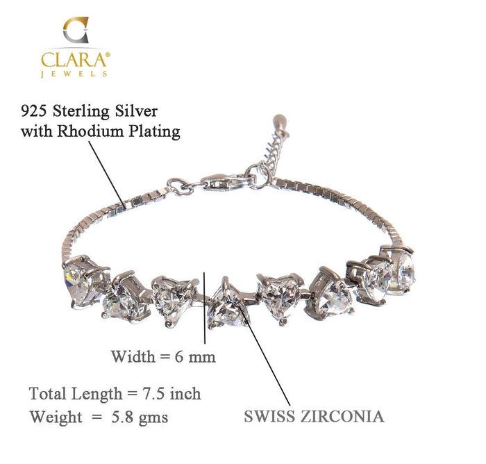 CLARA Made with Swiss Zirconia 925 Sterling Silver Valentine Solitaire Bracelet Gift for Women and Girls