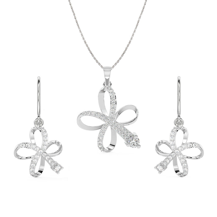 CLARA 925 Sterling Silver Vega Pendant Earring Chain Jewellery Set