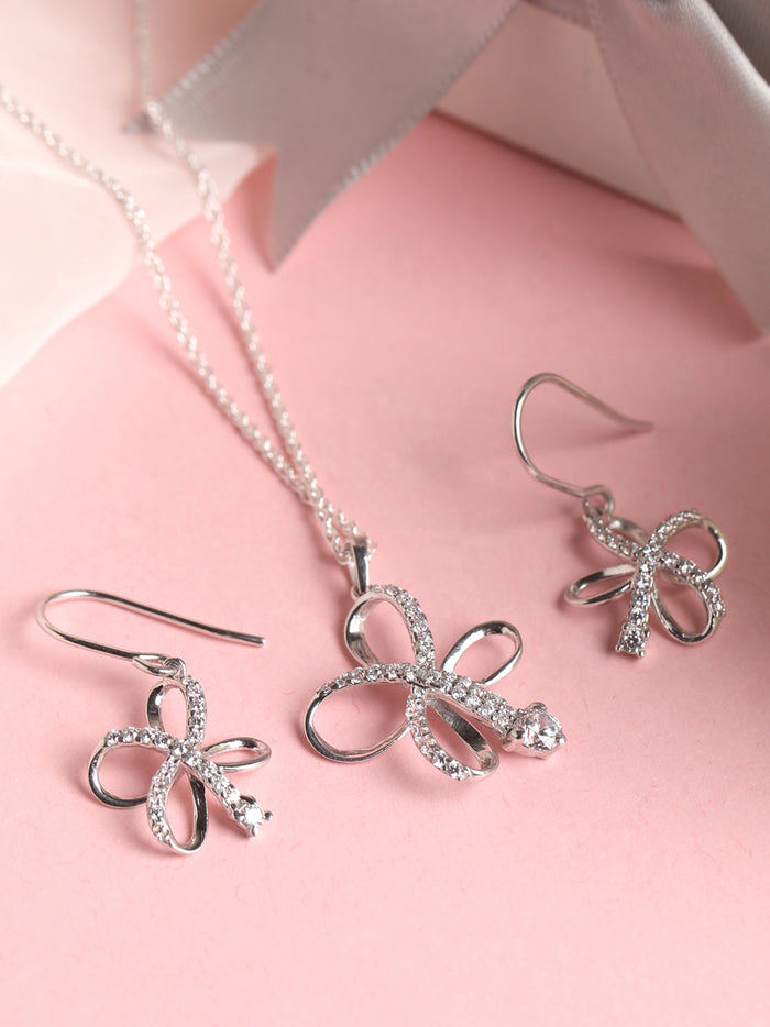 CLARA 925 Sterling Silver Vega Pendant Earring Chain Jewellery Set