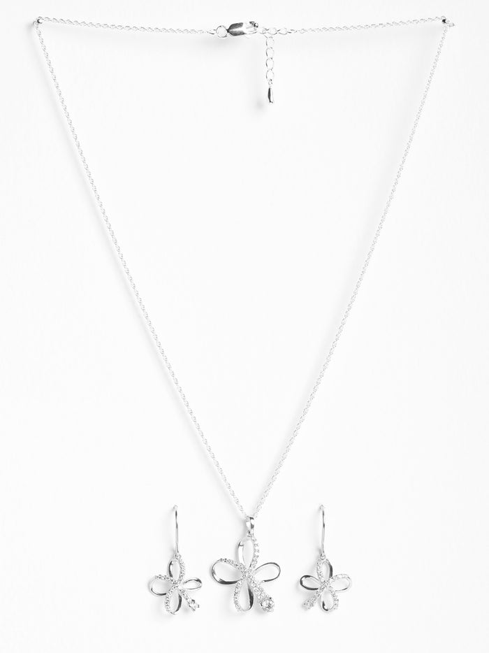 CLARA 925 Sterling Silver Vega Pendant Earring Chain Jewellery Set