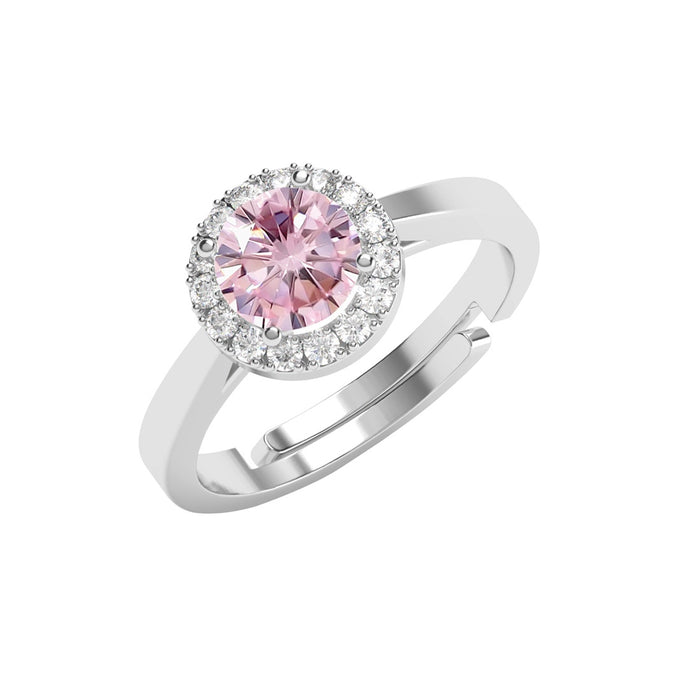 CLARA 925 Sterling Silver Size Adjustable Vega Pink Solitaire Halo Ring