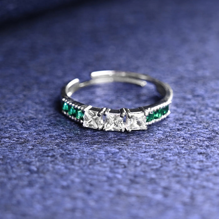 Silver Vera Minimal Green Ring