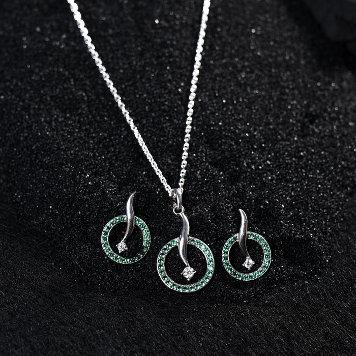 CLARA 925 Sterling Silver Verde Pendant Earring Chain Jewellery Set