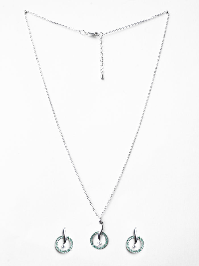 CLARA 925 Sterling Silver Verde Pendant Earring Chain Jewellery Set