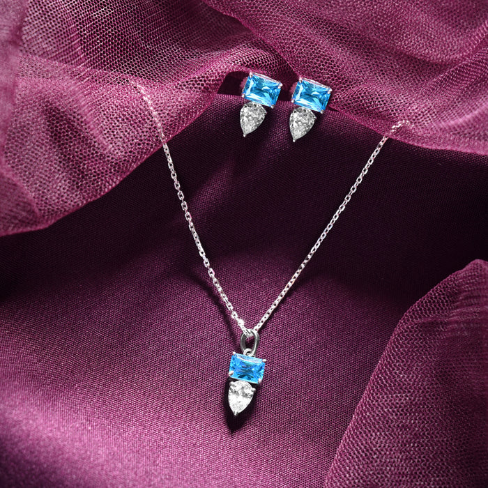 CLARA 925 Sterling Silver Vistosa Pendant Earring Chain Jewellery Set