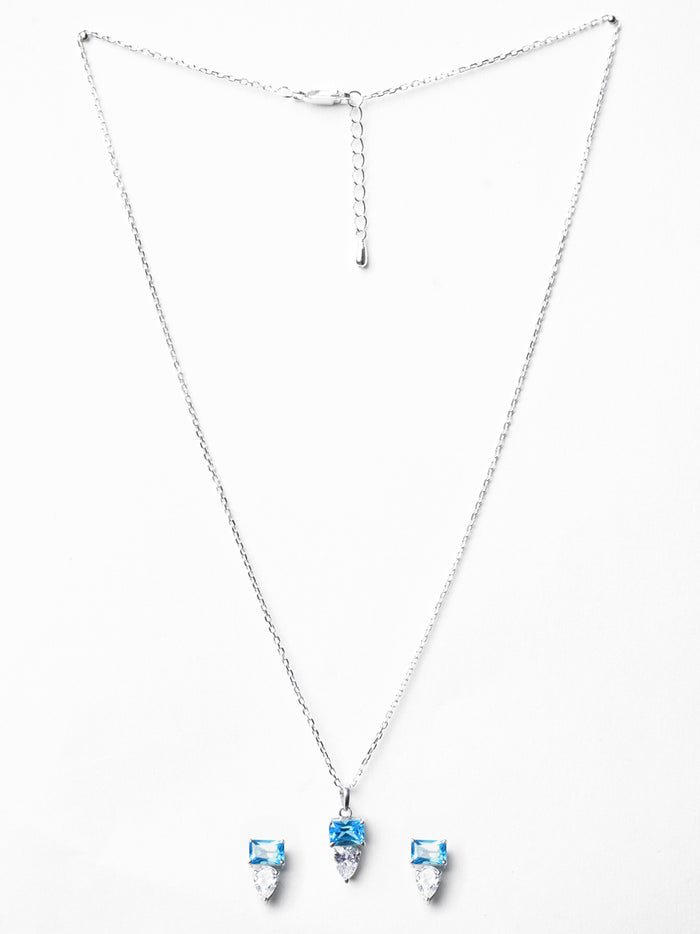 CLARA 925 Sterling Silver Vistosa Pendant Earring Chain Jewellery Set