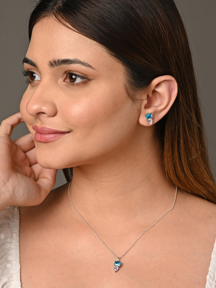 CLARA 925 Sterling Silver Vistosa Pendant Earring Chain Jewellery Set