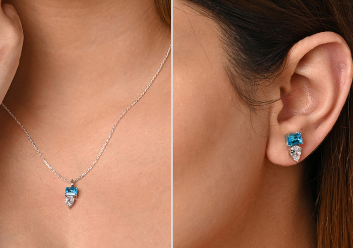 CLARA 925 Sterling Silver Vistosa Pendant Earring Chain Jewellery Set