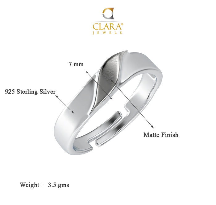 CLARA Pure 925 Sterling Silver Wave Adjustable Ring Gift for Men and Boys | Partial Matte Finish