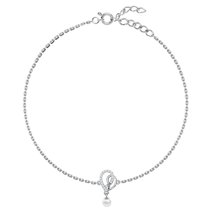 Silver Zahab Pearl Interlocked Anklet Payal (Single)