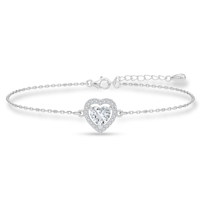 Silver Zilvia Heart Solitaire Adjustable Chain Bracelet