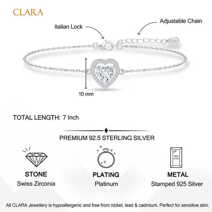 Silver Zilvia Heart Solitaire Adjustable Chain Bracelet
