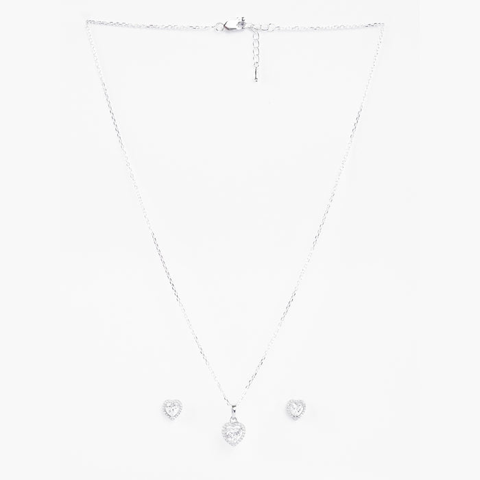 Silver Zilvia Heart Solitaire Jewellery Set