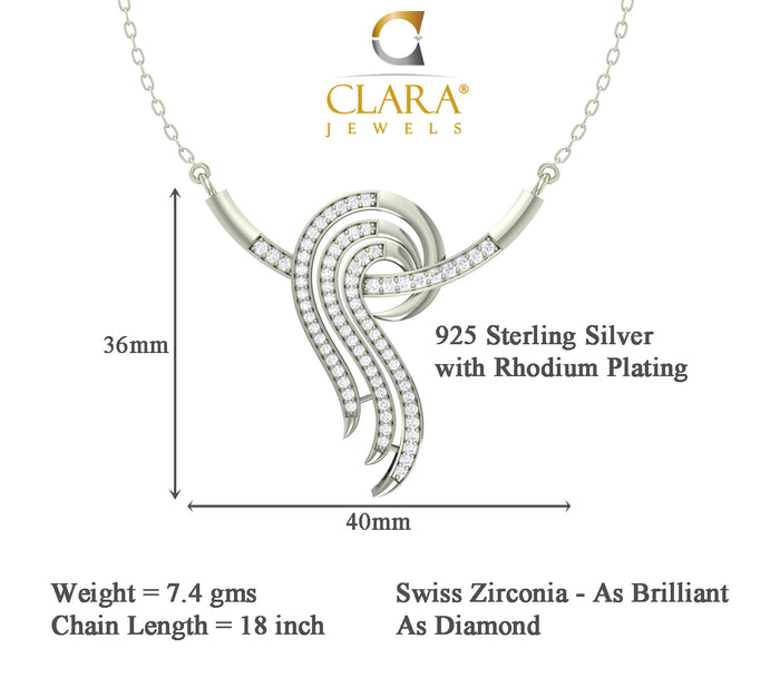 CLARA 925 Sterling Silver Rhodium Plated Zoe Pendant with Chain Gift for Women and Girls